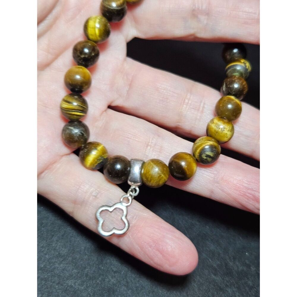 Sterling silver tiger's eye beaded bracelet 7"
